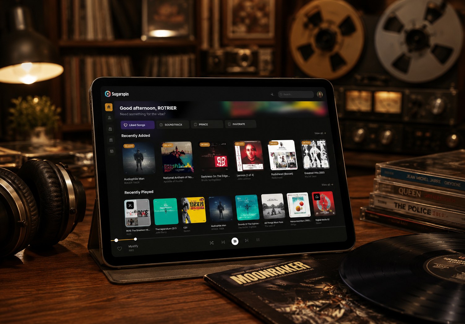 SugarSpin home page with recently played and daily mix