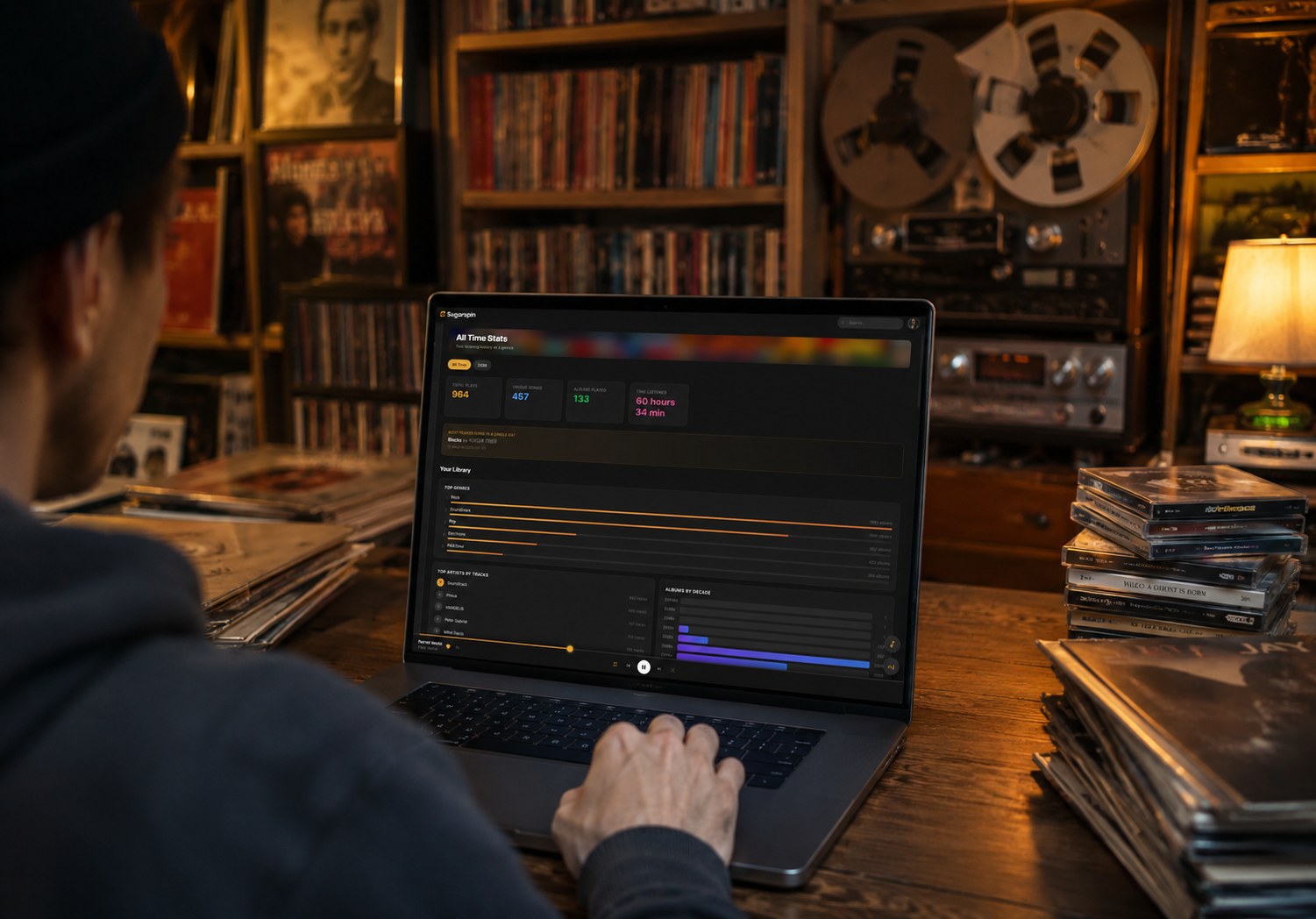 SugarSpin listening statistics and top tracks